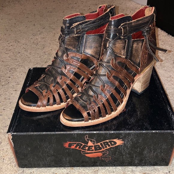 Freebird Dark Brown Strappy Heeled sandals - Picture 4 of 11